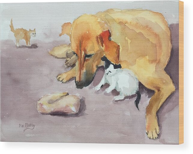 Kitten Dog Aleppo Wood Print featuring the painting Junior and Amira by Mimi Boothby