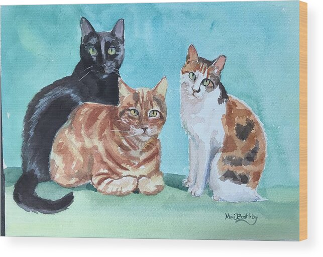 Kate Bolcar's Cats Wood Print featuring the painting Kates's cats by Mimi Boothby