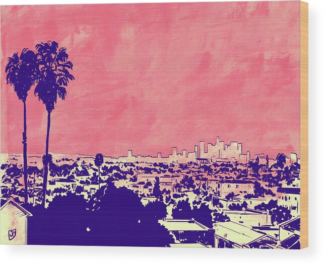 Los Angeles Wood Print featuring the drawing La 001 by Giuseppe Cristiano