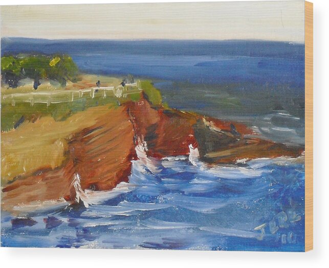 100 Paintings Wood Print featuring the painting La Jolla Cove 017 by Jeremy McKay