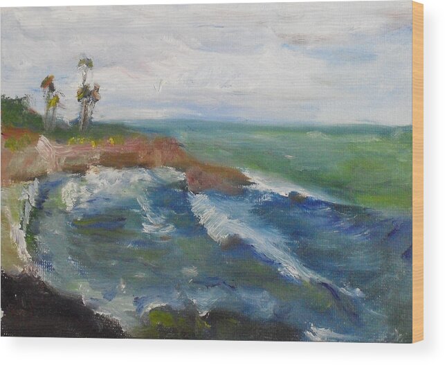 100 Paintings Wood Print featuring the painting La Jolla Cove 039 by Jeremy McKay