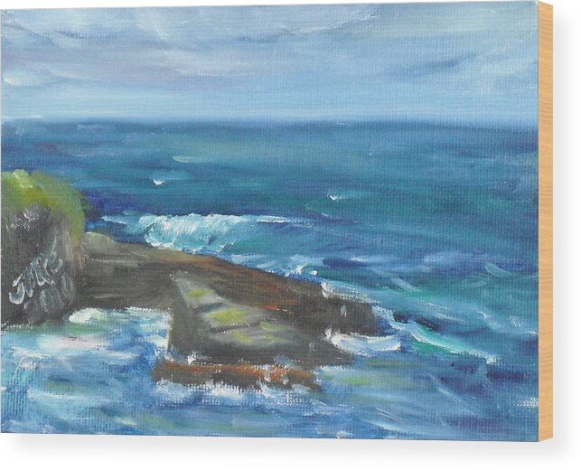 100 Paintings Wood Print featuring the painting La Jolla Cove 060 by Jeremy McKay