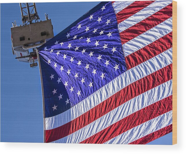 Flag Wood Print featuring the photograph Large Vibrant Hanging Flag by Phil Cardamone