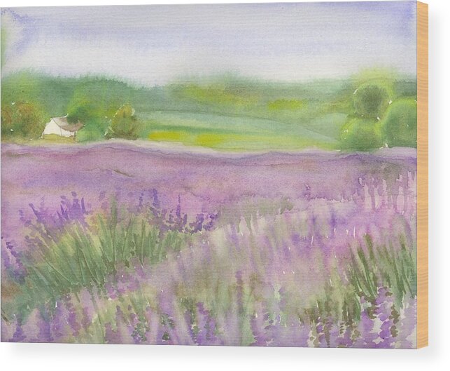 Lavender Wood Print featuring the painting Lavender field in Italy by Yolanda Koh