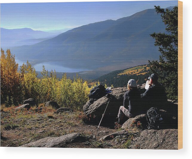 Still; Mountain; Sunrise; Trail; Hiking; Colorado; Rockies; Summit; Peak; Rocky Mountains; Mt Elbert; 14er; Landscape; Nature; Outdoors; Lakes; Overlook; View; Autumn; Hikers; Morning; Mist; Dawn; Twin Lakes; Wood Print featuring the photograph Learn To Be Still by Jim Hill