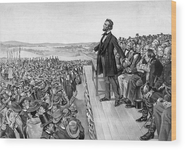 Gettysburg Address Wood Print featuring the drawing Lincoln Delivering The Gettysburg Address by War Is Hell Store