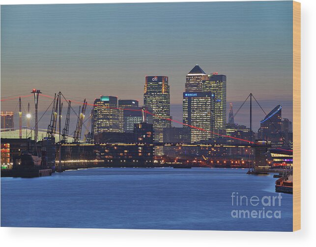 Architecture Wood Print featuring the photograph London Skyline - Victoria Dock by David Bleeker