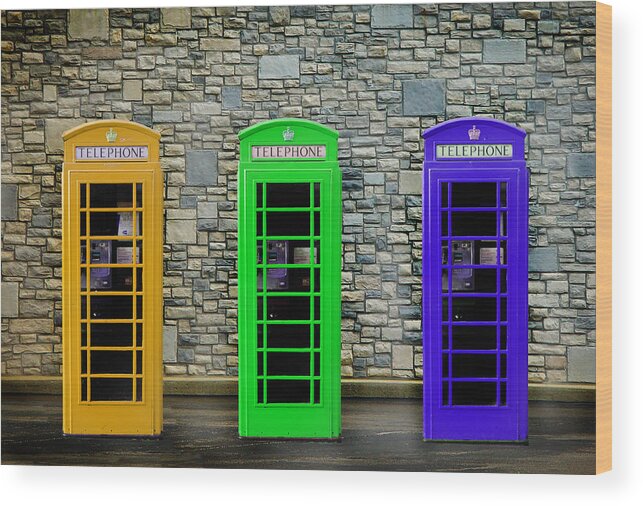 London Telephone Box Wood Print featuring the photograph London Telephone Boxes by Mark Rogan