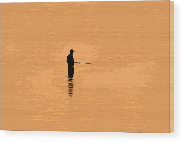 Fishing Wood Print featuring the painting Lone fisherman by David Lee Thompson