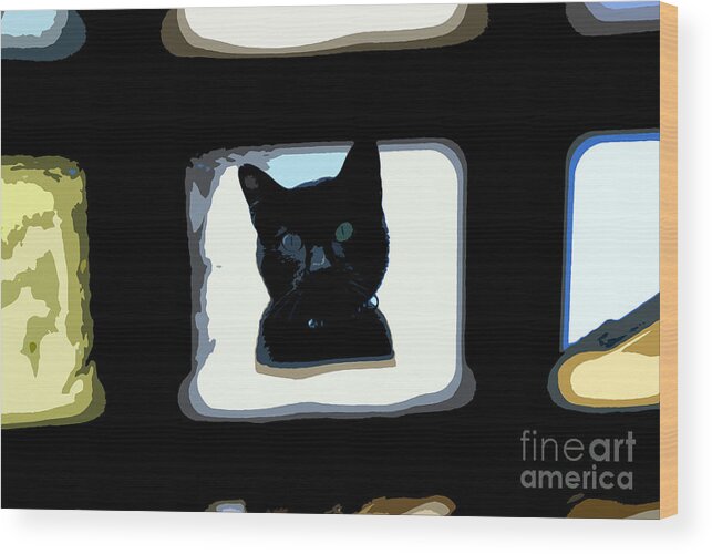 Black Cat Wood Print featuring the painting Looking by David Lee Thompson