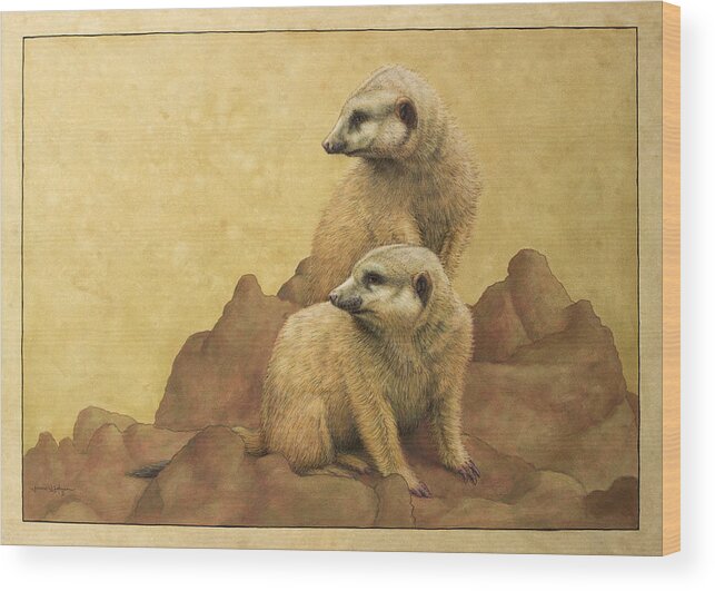Meerkats Wood Print featuring the painting Lookouts by James W Johnson