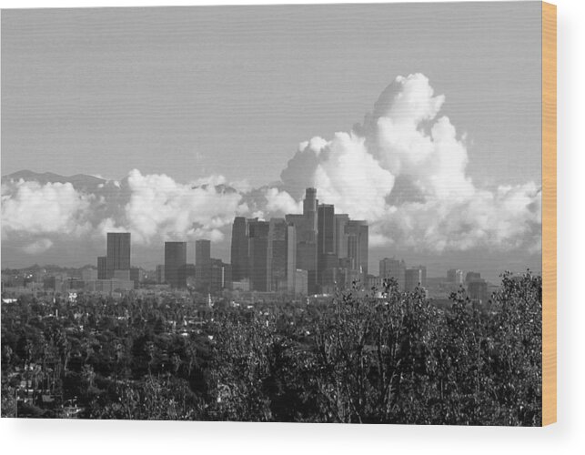 Los Angeles Wood Print featuring the photograph Los Angeles Skyline Cloudscape Black and White by Matt Quest