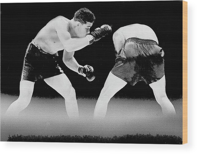Louis Schmeling Fight World Telegram Photo Yankee Stadium New York City 1936 Color Added 2016 Wood Print featuring the photograph Louis Schmeling fight World Telegram photo Yankee Stadium New York City 1936 color added 2016 by David Lee Guss