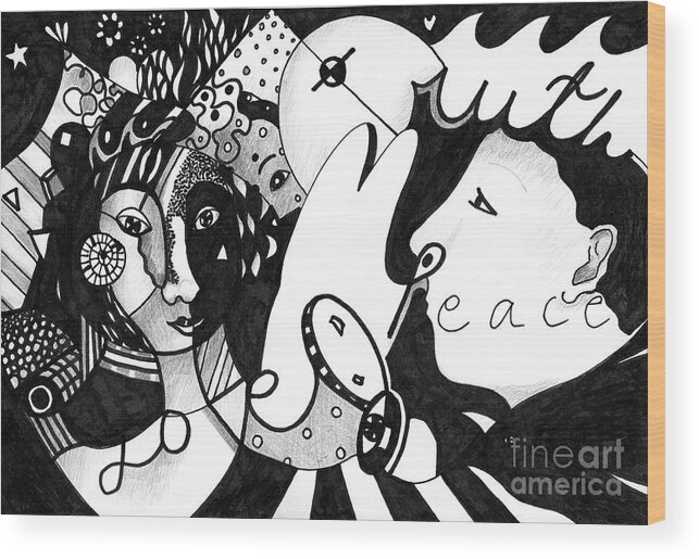 Values Wood Print featuring the drawing Love Truth Peace by Helena Tiainen