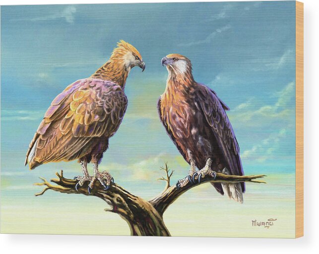 Keyan Wood Print featuring the painting Madagascar Fish Eagle by Anthony Mwangi