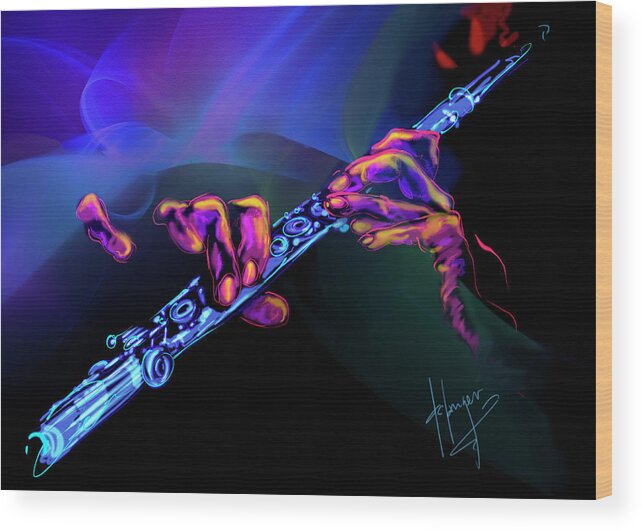 Flute Wood Print featuring the painting Magic Flute by DC Langer