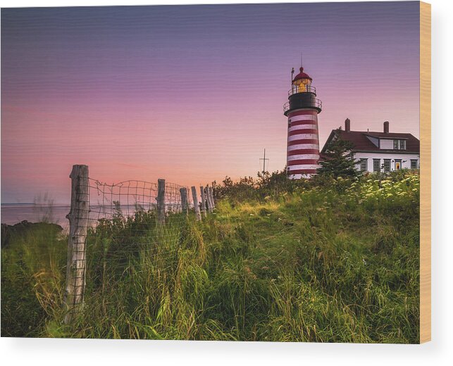 Maine Wood Print featuring the photograph Maine West Quoddy Head Light at Sunset by Ranjay Mitra