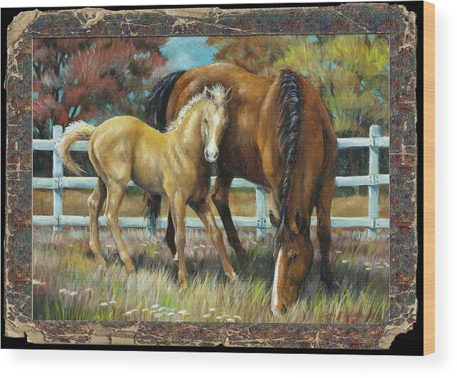 Horse Wood Print featuring the painting Mama and Jr. by Cynthia Westbrook