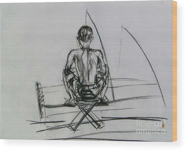  Wood Print featuring the drawing Man In The Fishing Game by Sukalya Chearanantana