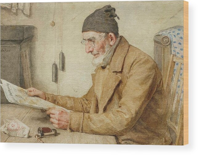 Anker Wood Print featuring the painting Man Reading The Newspaper by Albert