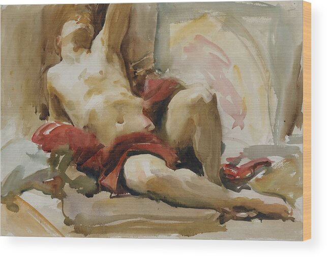 19h Century Art Wood Print featuring the drawing Man with Red Drapery by John Singer Sargent