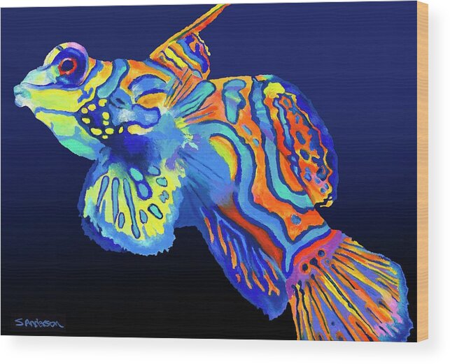 Tropical Fish Wood Print featuring the painting Mandarin Fish by Stephen Anderson