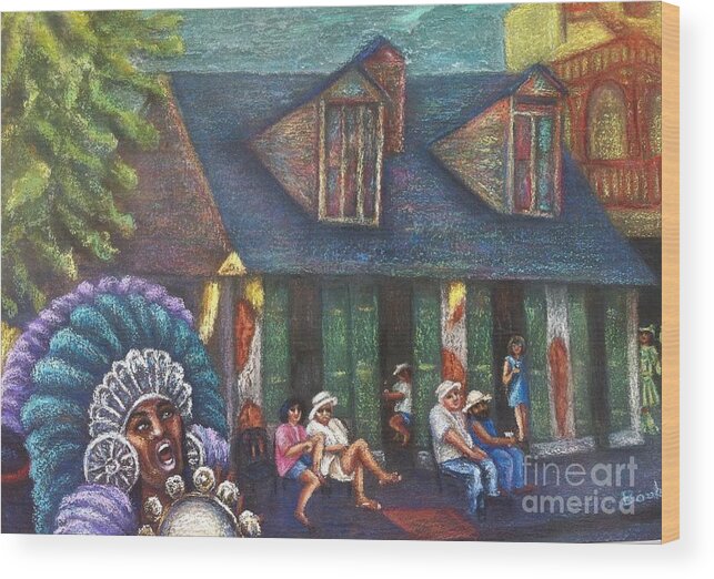 New Orleans Wood Print featuring the painting Mardi Gras Indians at Blacksmith Shop by Beverly Boulet