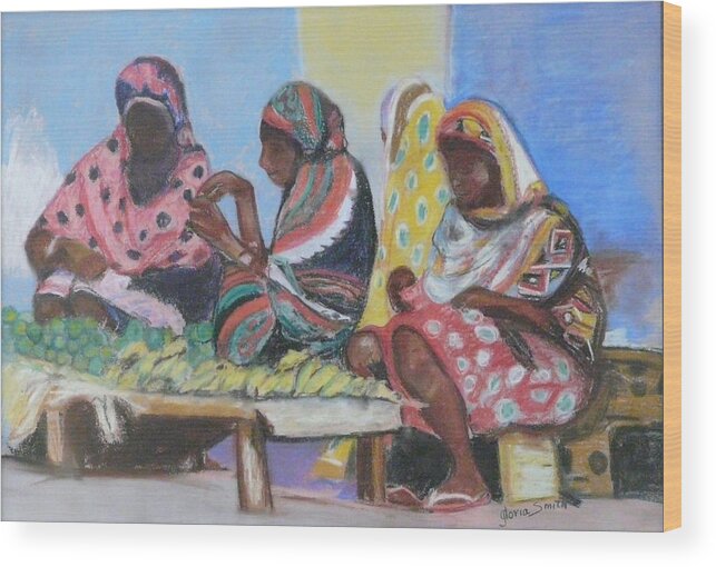 Market Wood Print featuring the painting Market in Mombasa by Gloria Smith