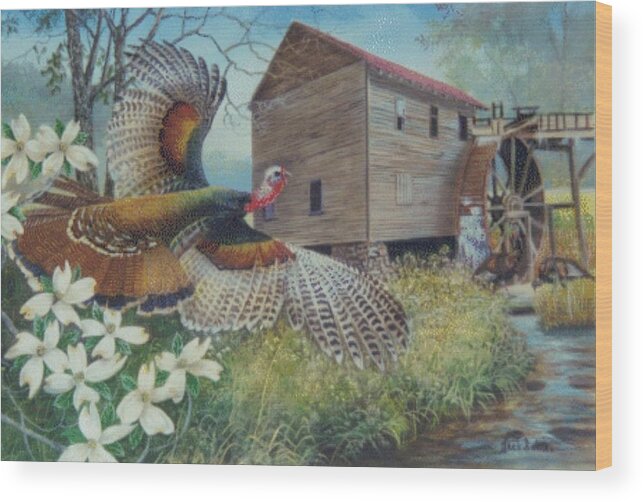 Turkey Wood Print featuring the painting Meeting at the Mill SOLD by Jack Bolin