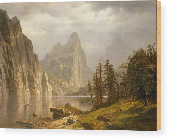 Albert Bierstadt Wood Print featuring the painting Merced River. Yosemite Valley by Albert Bierstadt
