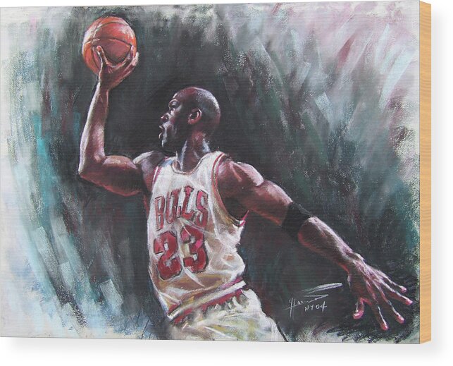 Michael Jordan Wood Print featuring the pastel Michael Jordan by Ylli Haruni