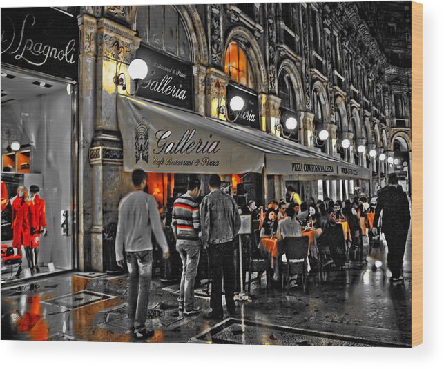 Europe Wood Print featuring the photograph Milan Shopping District at Night by Ginger Wakem