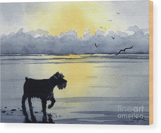 Mini Wood Print featuring the painting Miniature Schnauzer at Sunset by David Rogers
