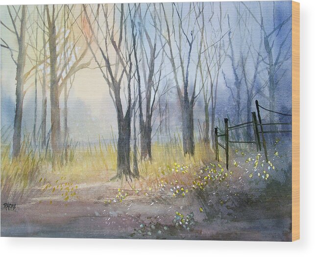 Watercolor Wood Print featuring the painting Misty Morning by Ryan Radke