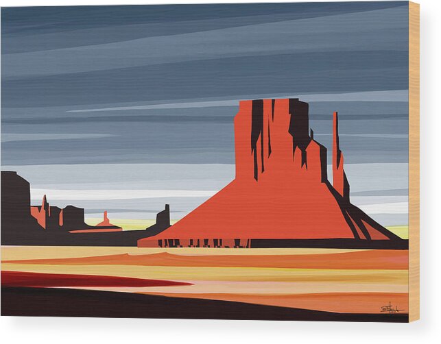 Arizona Landscape Painting Wood Print featuring the painting Monument Valley sunset digital realism by Sassan Filsoof