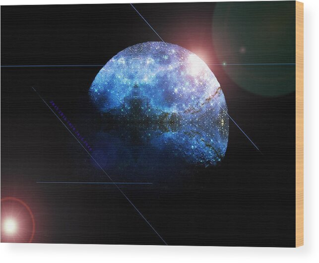 Moon Wood Print featuring the digital art Moon All Lit Up by Kathleen Illes