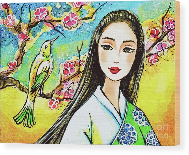 Asian Woman Wood Print featuring the painting Morning Spring by Eva Campbell