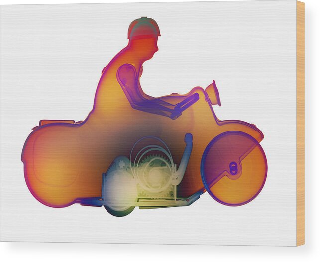 Tin Toy Motorcycle X-ray Art Photography Wood Print featuring the photograph Motorcycle X-ray No. 2 by Roy Livingston