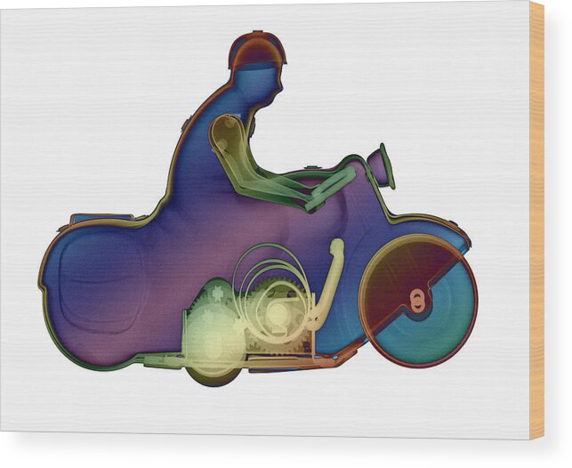Tin Toy Motorcycle X-ray Art Photography Wood Print featuring the photograph Motorcycle X-ray No.1 by Roy Livingston
