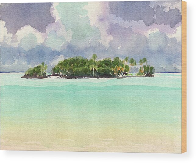 Landscape Wood Print featuring the painting Motu Rapota, Aitutaki, Cook Islands, South Pacific by Judith Kunzle