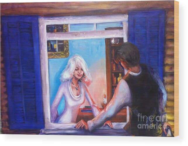 Woman Wood Print featuring the painting Intimate Conversation by Beverly Boulet