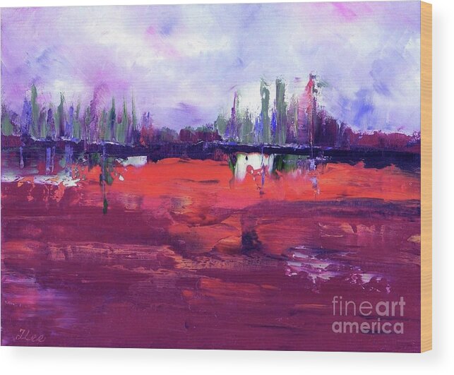 Purple Wood Print featuring the painting My Purple Sky by Tracey Lee Cassin