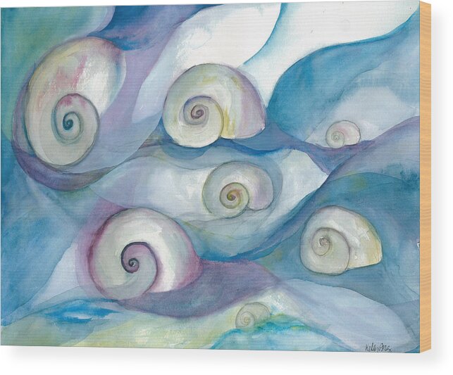 Nautilus Wood Print featuring the painting Nautilus Abstract by Kelly Perez