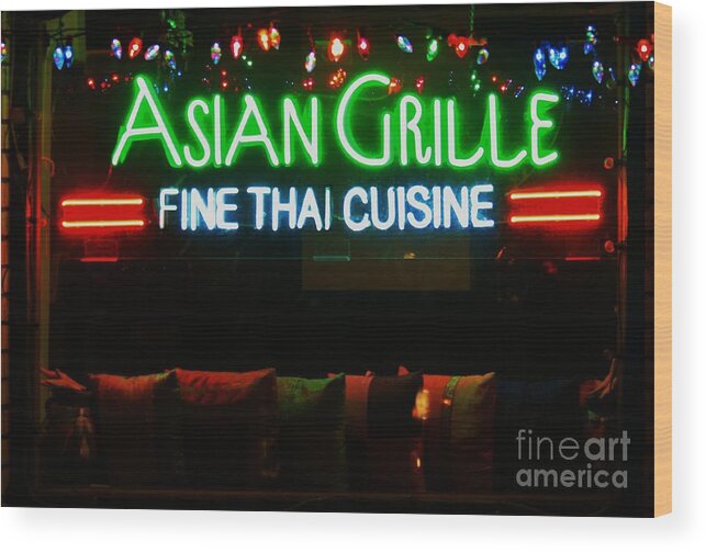 Neon Wood Print featuring the photograph Neon Asian Grille by Douglas Sacha