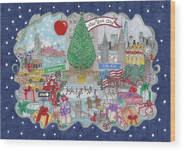 New York City Wood Print featuring the mixed media New York City Holiday by Stephanie Hessler