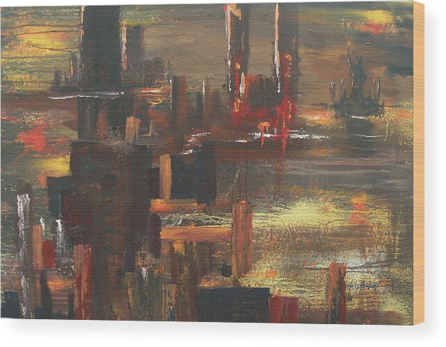 New York Tragedy Wtc Twin Tower Wood Print featuring the painting New York Tragedy by Miroslaw Chelchowski