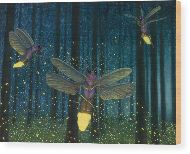 Fireflies Wood Print featuring the painting Night Light Flight by James W Johnson