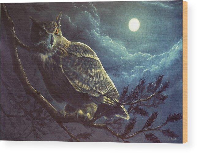 Oil Wood Print featuring the painting Night Owl by Linda Merchant