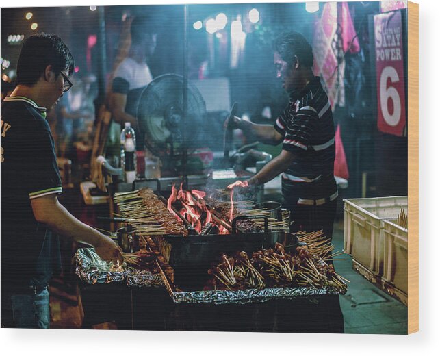 Food Wood Print featuring the photograph Night Satay by Nisah Cheatham