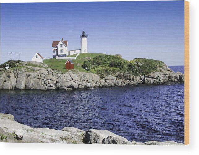 Nubble Lighthouse Wood Print featuring the photograph Nubble Lighthouse by Phyllis Taylor